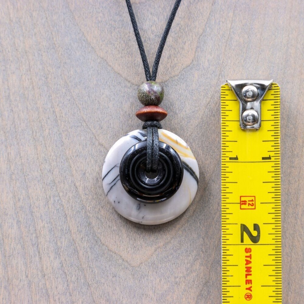 Picasso Jasper and Obsidian Pendant Necklace | Handmade - Picture 5 of 6